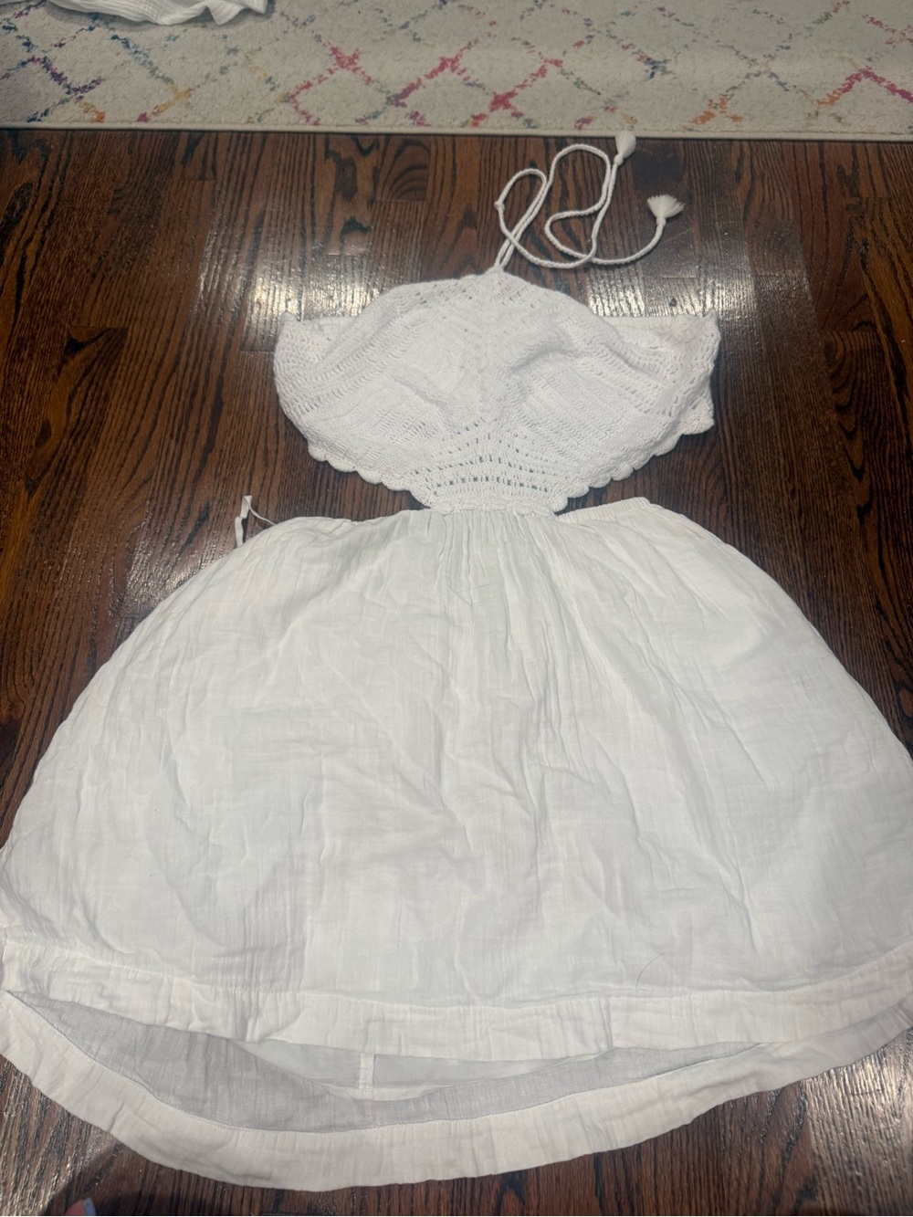 aerie White Crochet Halter Summer Dress